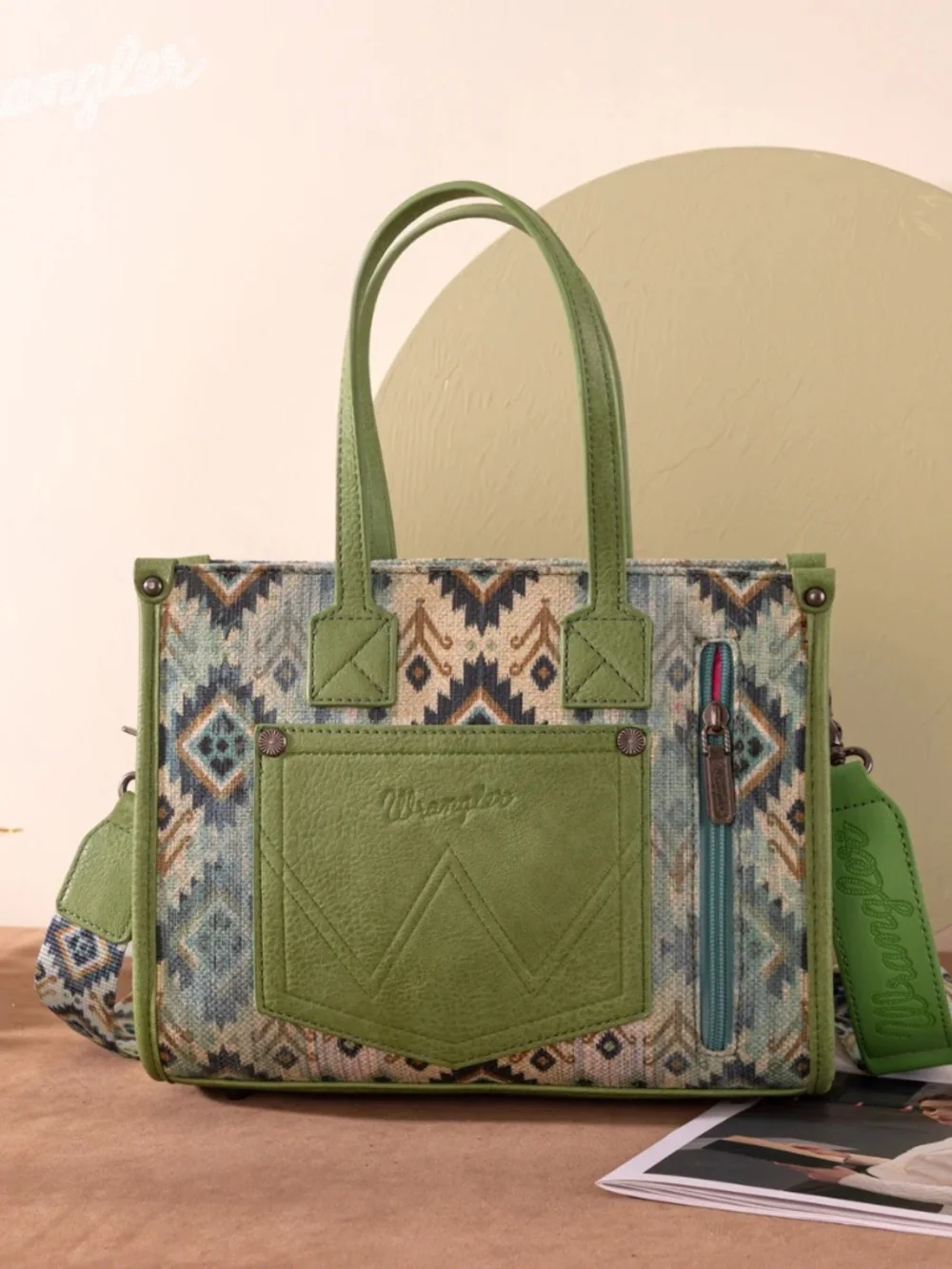 Wrangler Southwestern Pattern Dual Sided Print Concealed Carry Tote/Crossbody